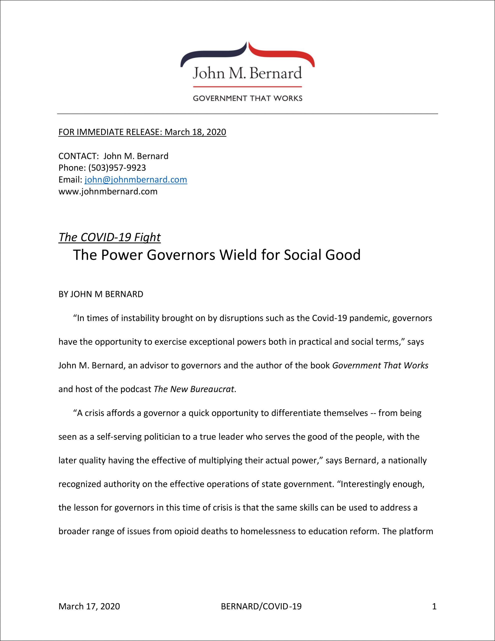 How Governors Should Handle COVID, pg 1